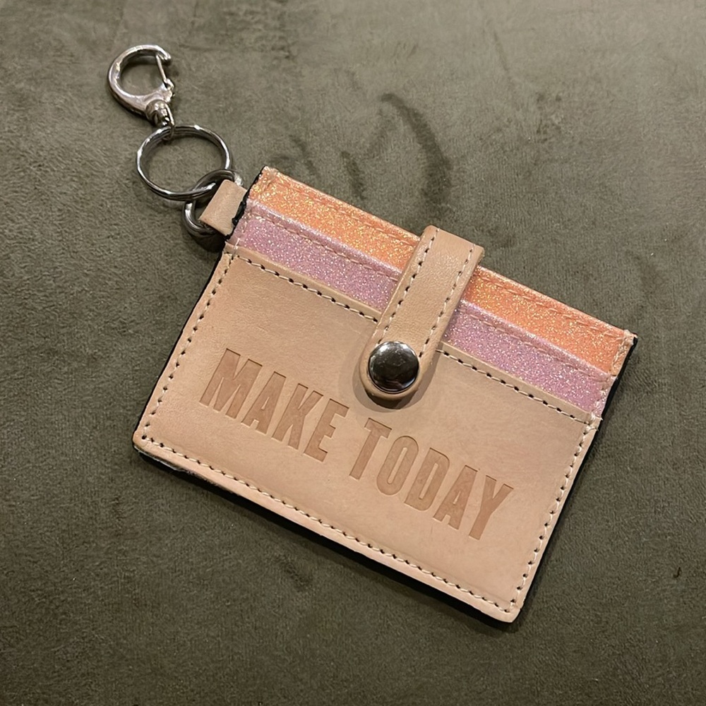 MAKE TODAY Pink Glitter Accent Cardholder Wallet Keychain